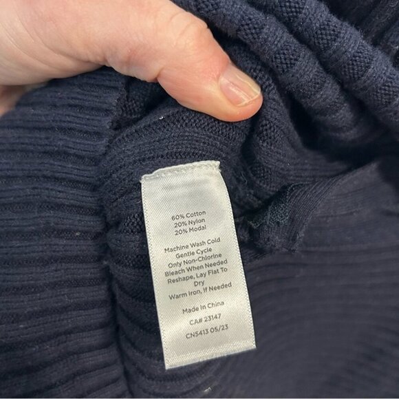 Talbots Teal Blue Navy Colorblock Ribbed Turtleneck Sweater Women’s Size Small - Picture 5 of 7